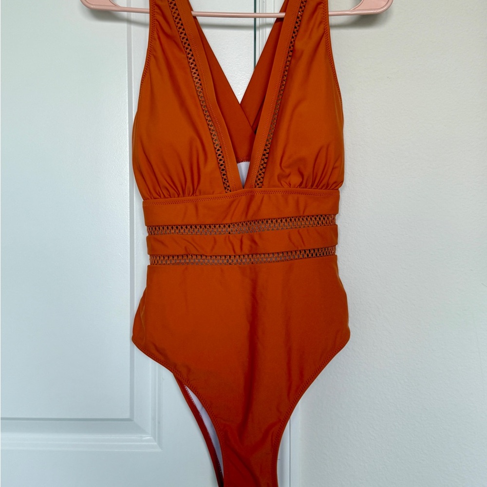 Tempt Me Rust Deep V Swimsuit w Criss Cross Straps Size M